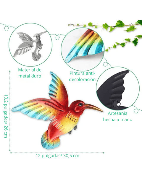Set Figuras Decorativas Jardín Colibríes x4 unidades de pared
