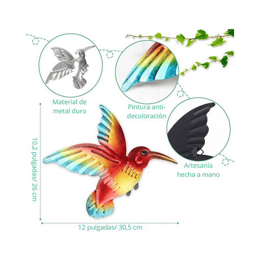 Set Figuras Decorativas Jardín Colibríes x4 unidades de pared 2