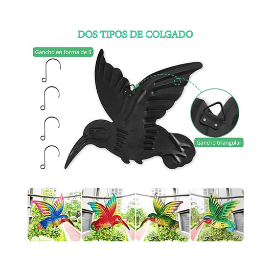 Set Figuras Decorativas Jardín Colibríes x4 unidades de pared 4