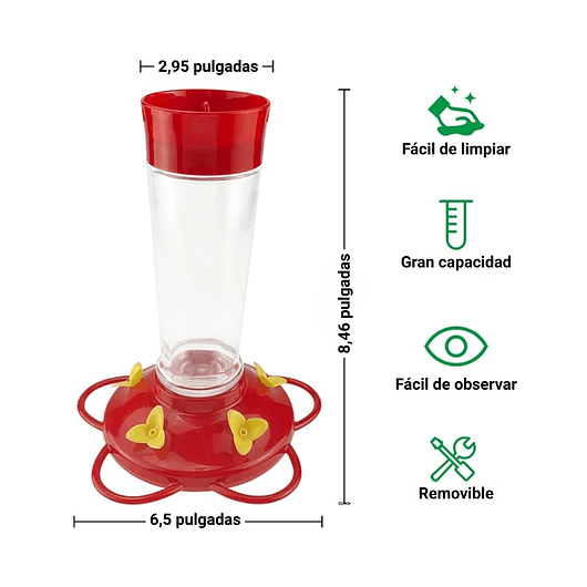 Bebedero De Colibries Cilindrico Colgar 10oz Vidrio 5 Flores 6