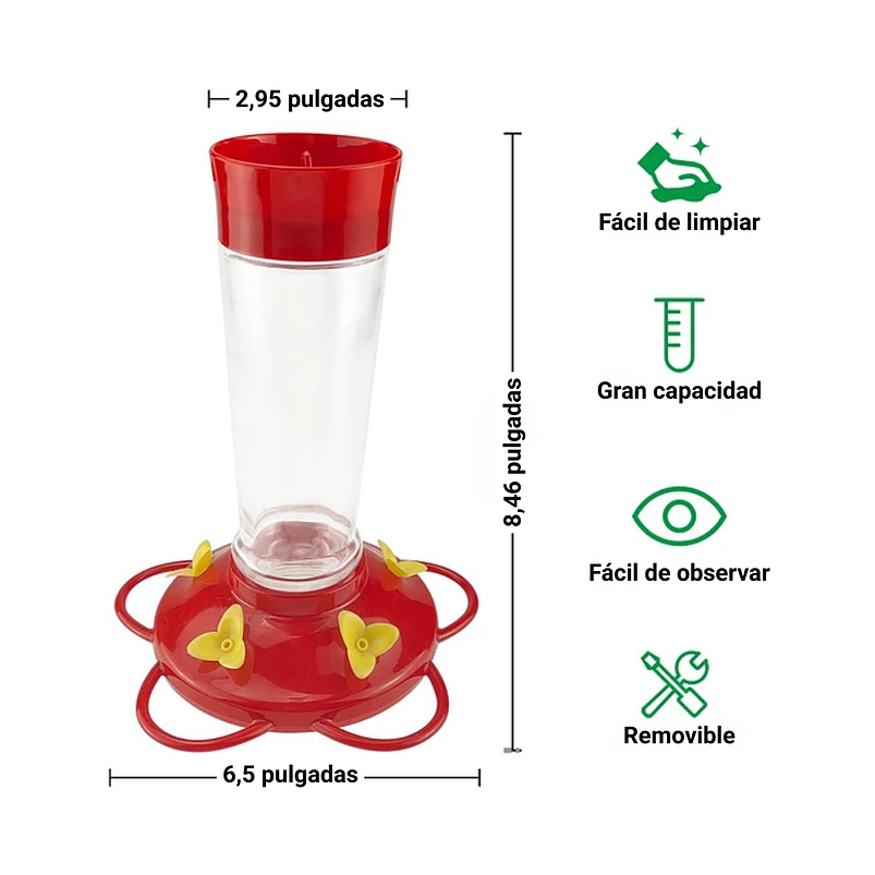 Bebedero De Colibries Cilindrico Colgar 10oz Vidrio 5 Flores 6