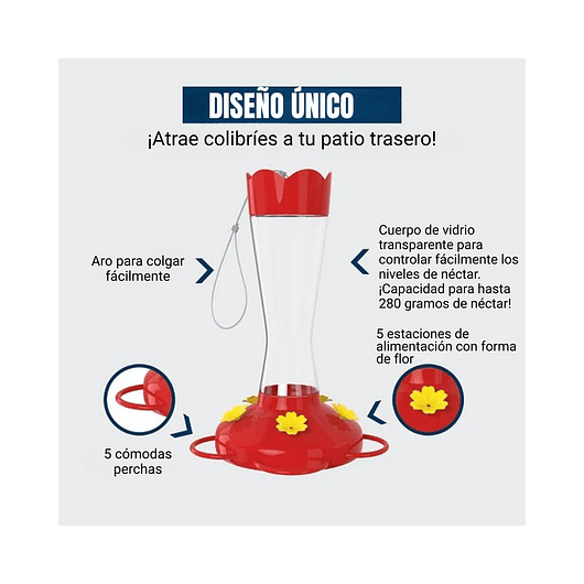 Bebedero Colibríes En Vidrio De Colgar 10 Oz X5 Flores 7