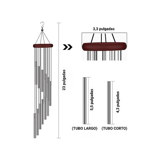 Campana De Viento Jardín Terraza x12 Tubos en Aluminio 2