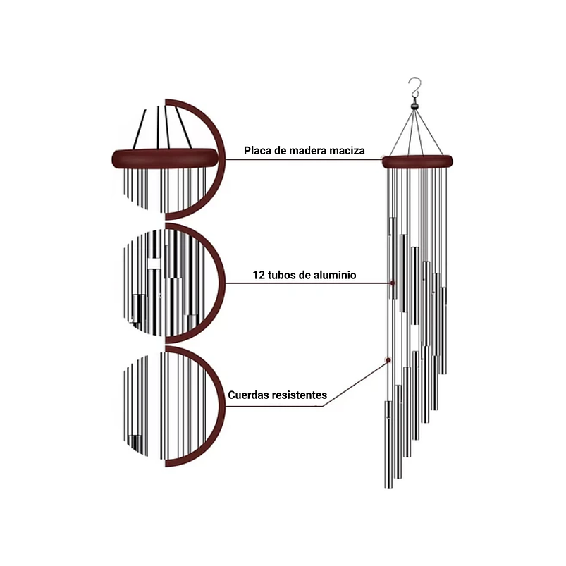 Campana De Viento Jardín Terraza x12 Tubos en Aluminio 5