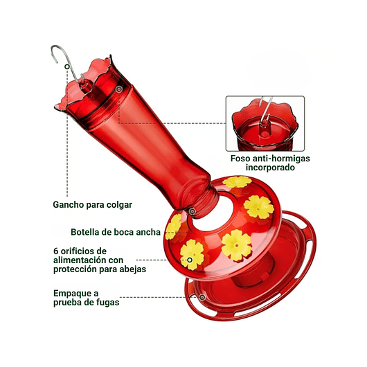 Bebedero Colibríes Aves en Vidrio de Colgar 13 Oz 5
