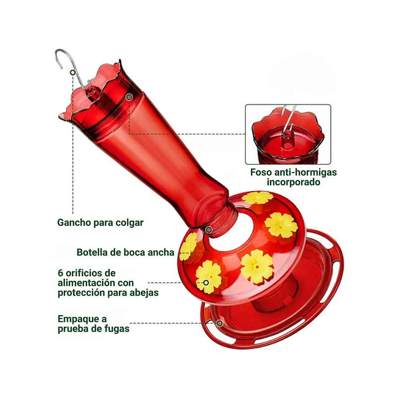 Bebedero Colibríes Aves en Vidrio de Colgar 13 Oz 5