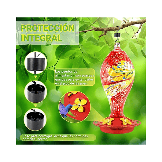 Colibries Bebedero Aves Colgante 36oz En Vidrio Soplado 3
