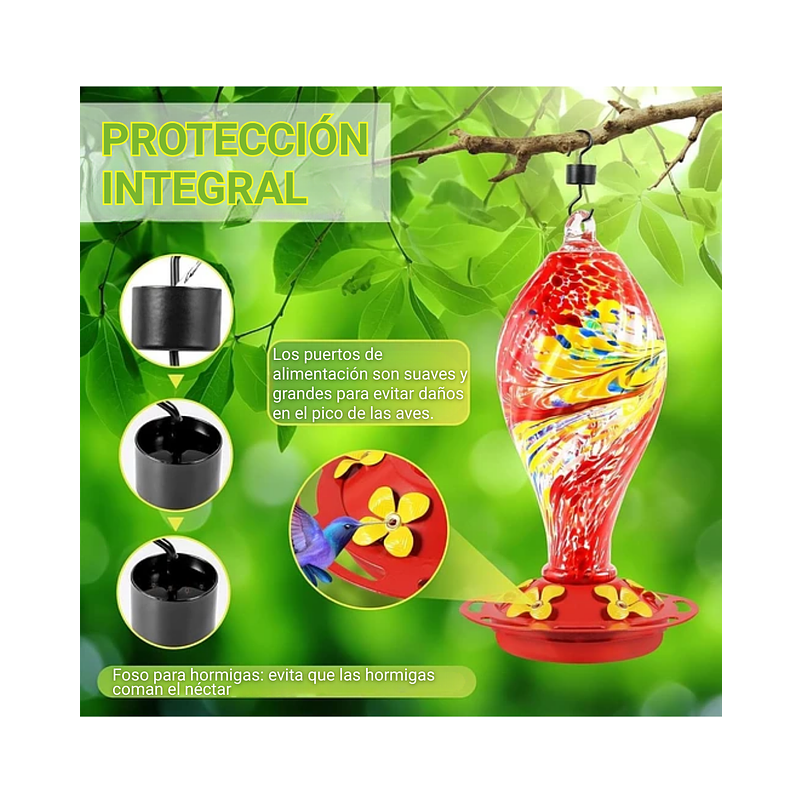 Colibries Bebedero Aves Colgante 36oz En Vidrio Soplado 3