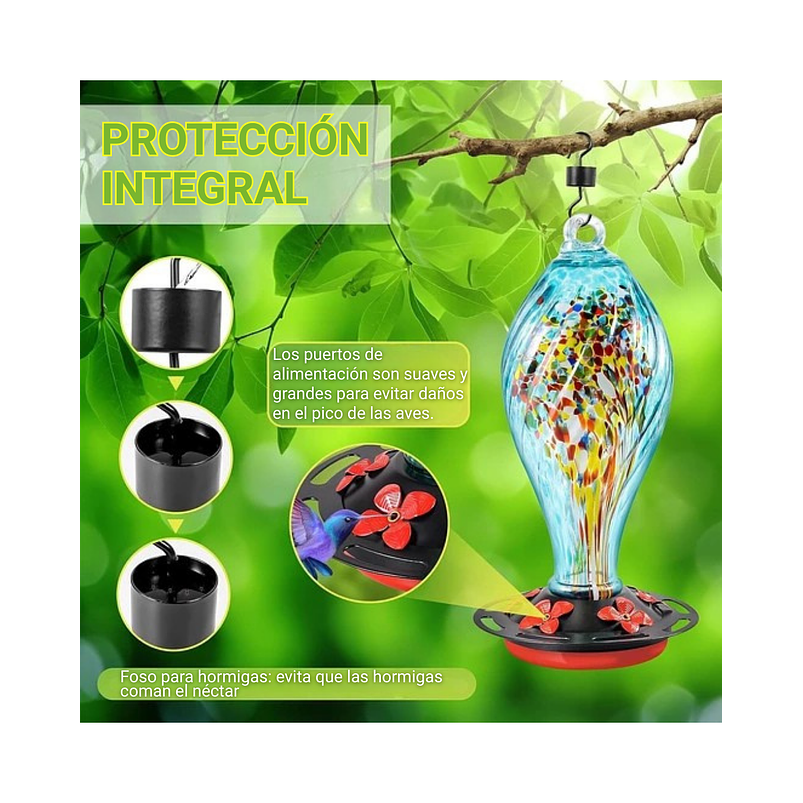 Colibries Bebedero Aves Colgante 36oz En Vidrio Soplado 9