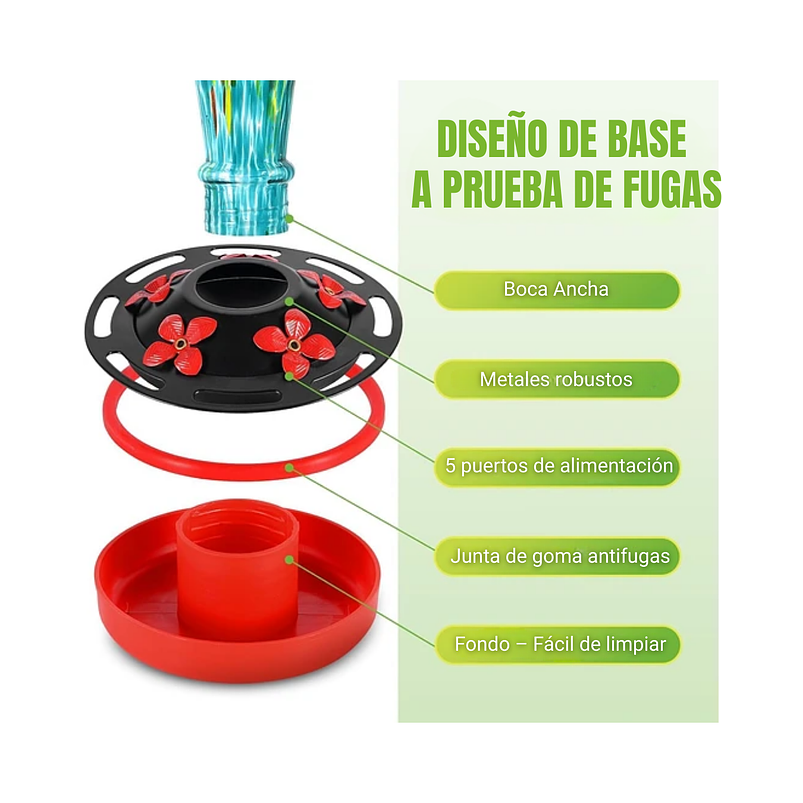 Colibries Bebedero Aves Colgante 36oz En Vidrio Soplado 10