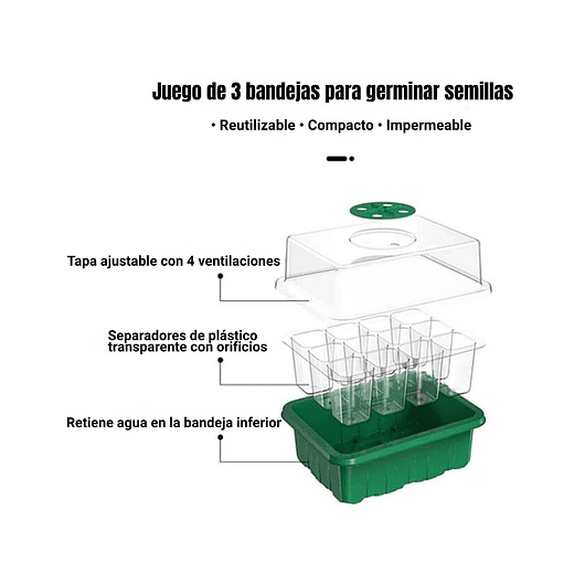 Kit Germinacion X3 Bandejas + Cupula Y Herramientas Plantas 5