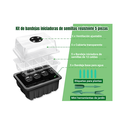 Bandeja De Germinar x12 Celdas, Cubierta Ajuste x5 Unidades 12