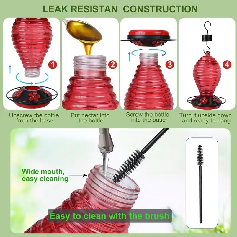 Bebedero de Aves Colibries de Colgar en Vidrio x5 Flores Multicolor 3