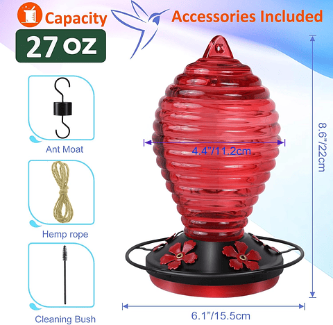 Bebedero de Aves Colibries de Colgar en Vidrio x5 Flores Multicolor