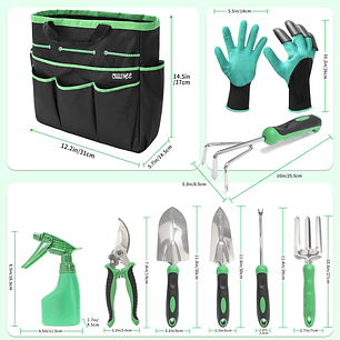 Kit Herramientas Jardinería x9 Acero Inoxidable Resistente
