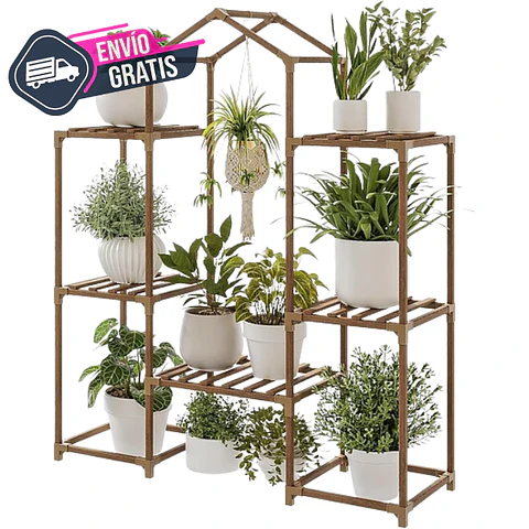 Soporte Para Plantas Estante Madera Natural 3 niveles