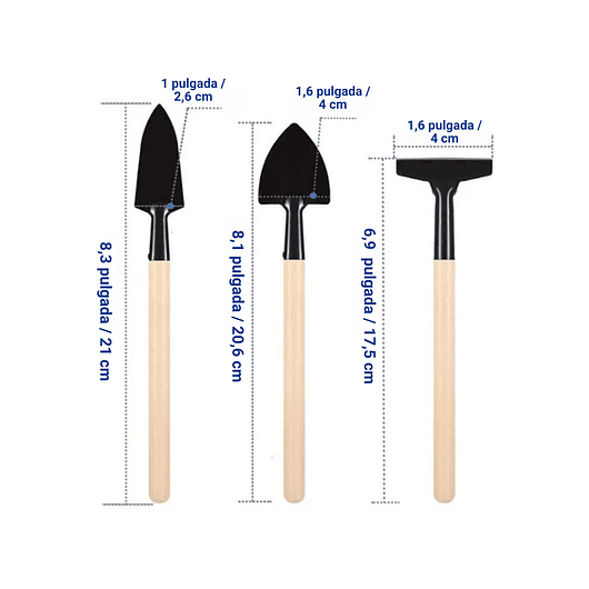 Herramientas x3 Plantas Pequeñas Madera Palín Rastrillo Pala 3