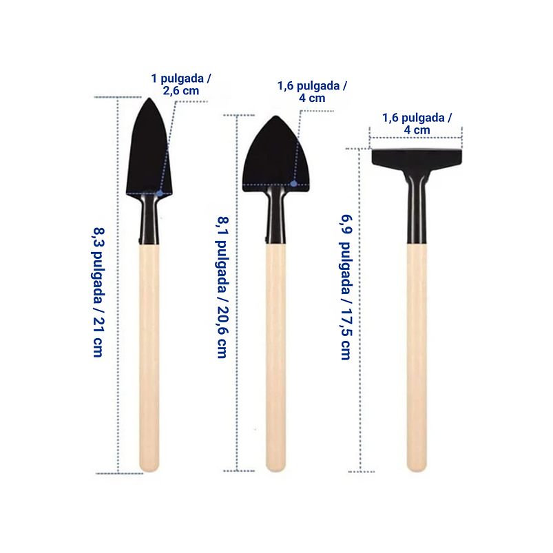 Herramientas x3 Plantas Pequeñas Madera Palín Rastrillo Pala 3