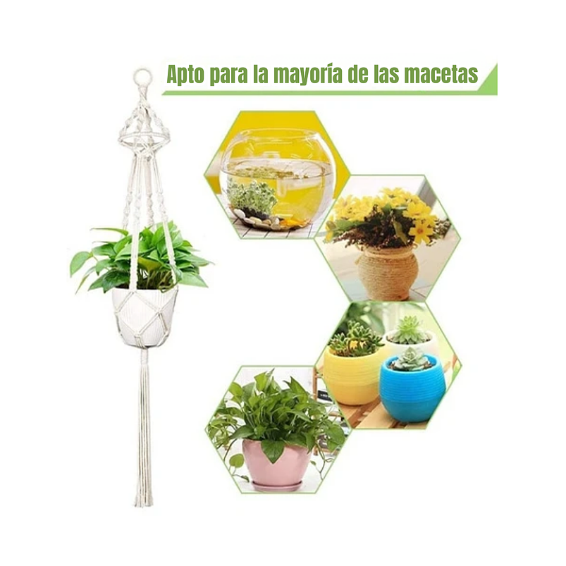 Juego Macramé x4 Unidades Para Macetas y Colgar 100% Algodón 5