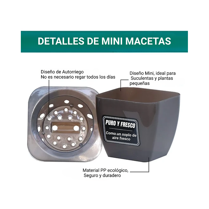 Juego x3 macetas plasticas más bandeja en bambú sistema autoriego 4