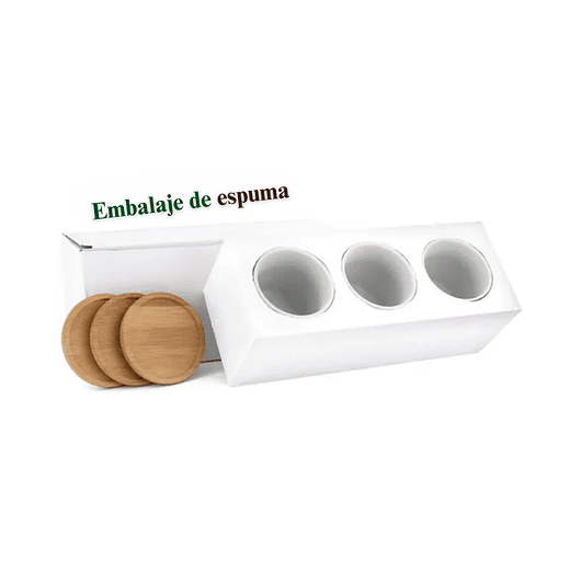 Juego Macetas Cerámica x3 Unidades Más Plato Bambú Diseño Geométrico 5