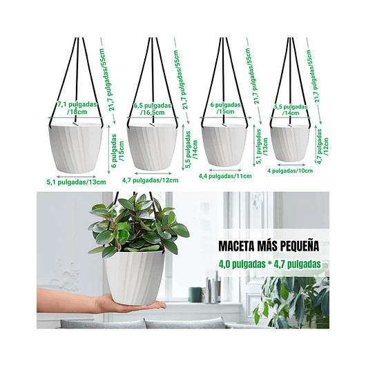 Juego Maceta Decorativas De Colgar x4 Unidades Diseño Rayas 5