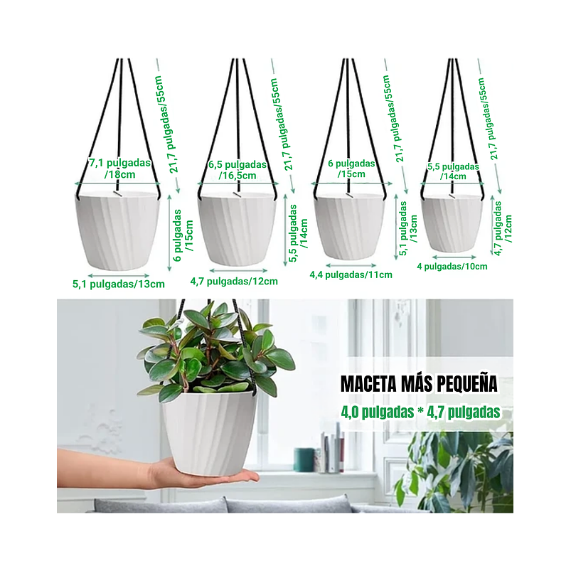 Juego Maceta Decorativas De Colgar x4 Unidades Diseño Rayas 5