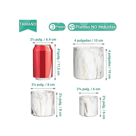 Juego De Macetas Cerámica Textura Mármol x3 Unidades En Conjunto 2