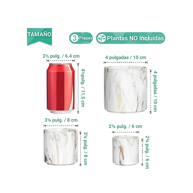 Juego De Macetas Cerámica Textura Mármol x3 Unidades En Conjunto 2
