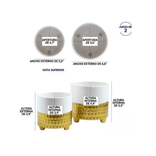 Juego Macetas Cerámica x2 Unidades Premium 12cm Diámetro x15cm Alto 5