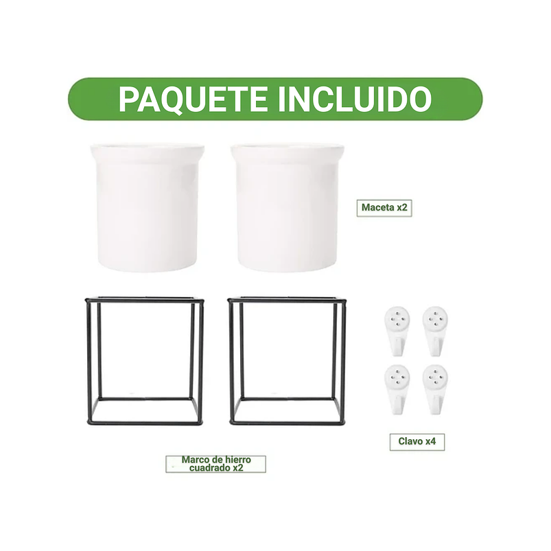 Juego Maceta En Cerámica Fina y Soporte De Pared x2 Unidades 2