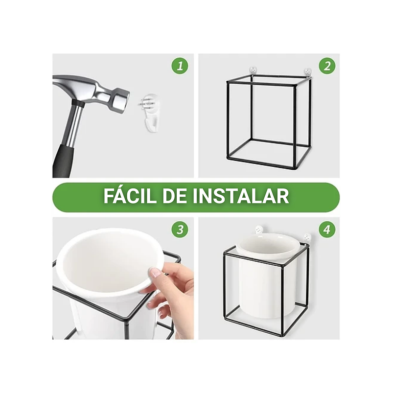 Juego Maceta En Cerámica Fina y Soporte De Pared x2 Unidades 4
