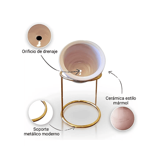 Juego x2 Maceta Cerámica Premium Más soporte Dorado Suculenta 6