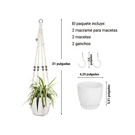 Juego De Macetas Macramé x2 Piezas Más 2 Plásticas y gancho 4
