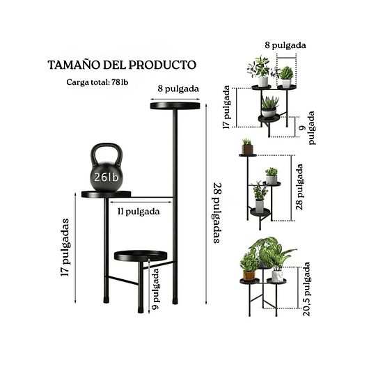Soporte De Macetas Plantas Metálico Multiposición 3 Niveles 4