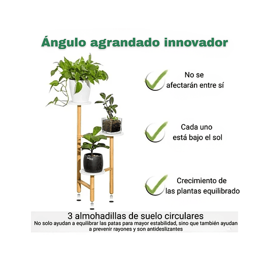 Soporte Macetas De Plantas En Bambú x3 Puestos Blanco 3