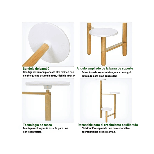 Soporte Macetas De Plantas En Bambú x3 Puestos Blanco 5