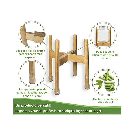 Soporte De Macetas Plantas En Bambú Ajustable 5