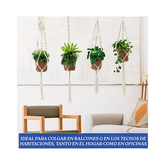 Soporte Colgante Para Plantas x4 Unidades En Macramé Más Gancho 5