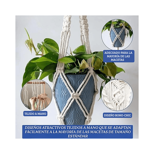 Soporte Colgante Para Plantas x4 Unidades En Macramé Más Gancho 6