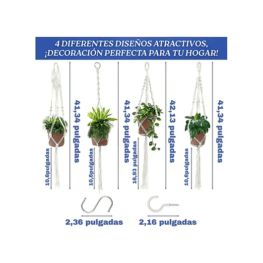 Soporte Colgante Para Plantas x4 Unidades En Macramé Más Gancho 7