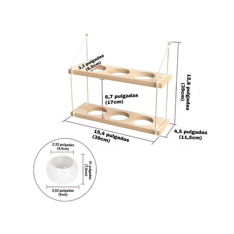 Soporte Madera De Macetas x6 Cerámica Premium Pared 2