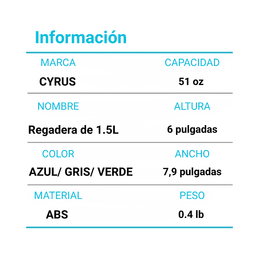 Regadera Resina Poliestireno x1.4l Translúcido Super Liviana Azul 4