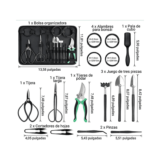 Kit Herramientas Cuidado Bonsái Planta Básico 12 piezas Más estuche 5