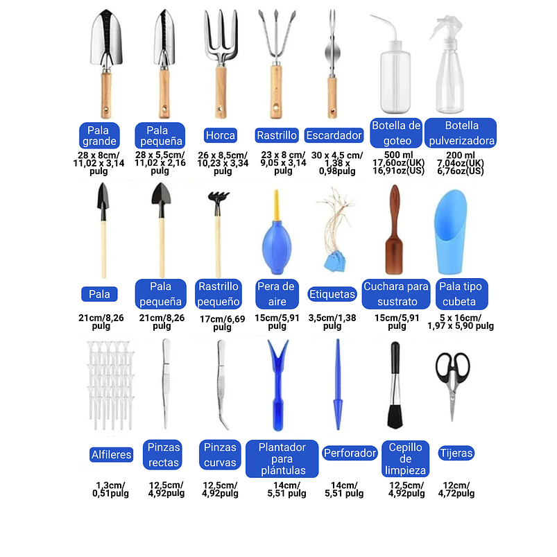 Kit Herramientas Jardinería Plantas Pequeñas x20 Piezas Acero 3
