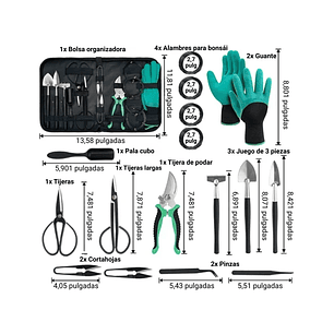 Kit Herramientas Bonsai Acero Profesional x18 Piezas Más Estuche