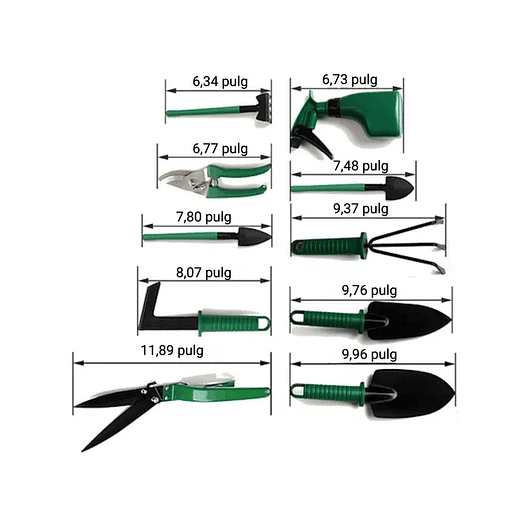 Kit Herramientas De Jardinería x10 Piezas Más Estuche 11