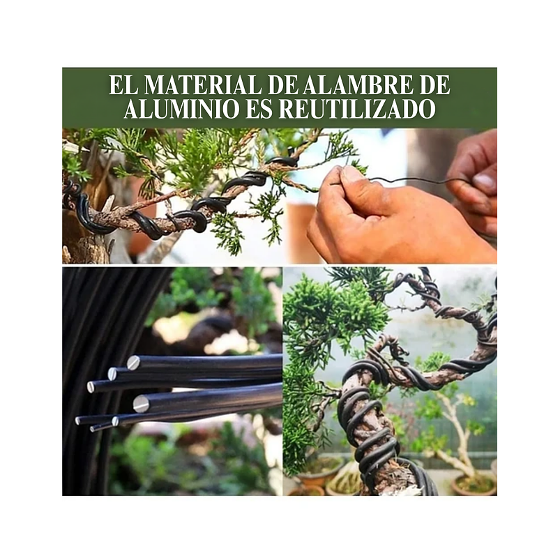 Alambres Entrenamiento Bonsái Aluminio 9 Rollos 45,6 metros pinza 5