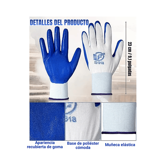 Guantes Jardinería x01 Par Unisex Caucho Super Cómodos M-l 9