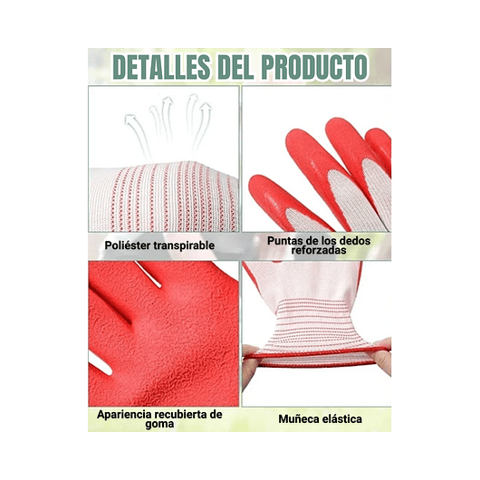 Guantes Jardinería x01 Par Unisex Caucho Transpirable S-M 2